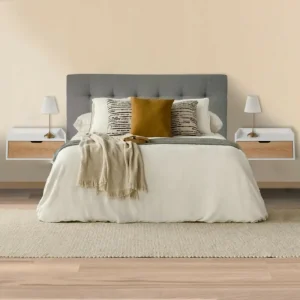 Combo Cabecero Cama Doble (60x140x5) Gris Memphis + Set x 2 mesas de noche Toulus Flotantes