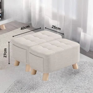 Puff Posa Pie Rectangular 40x25x27 Beige Setx2