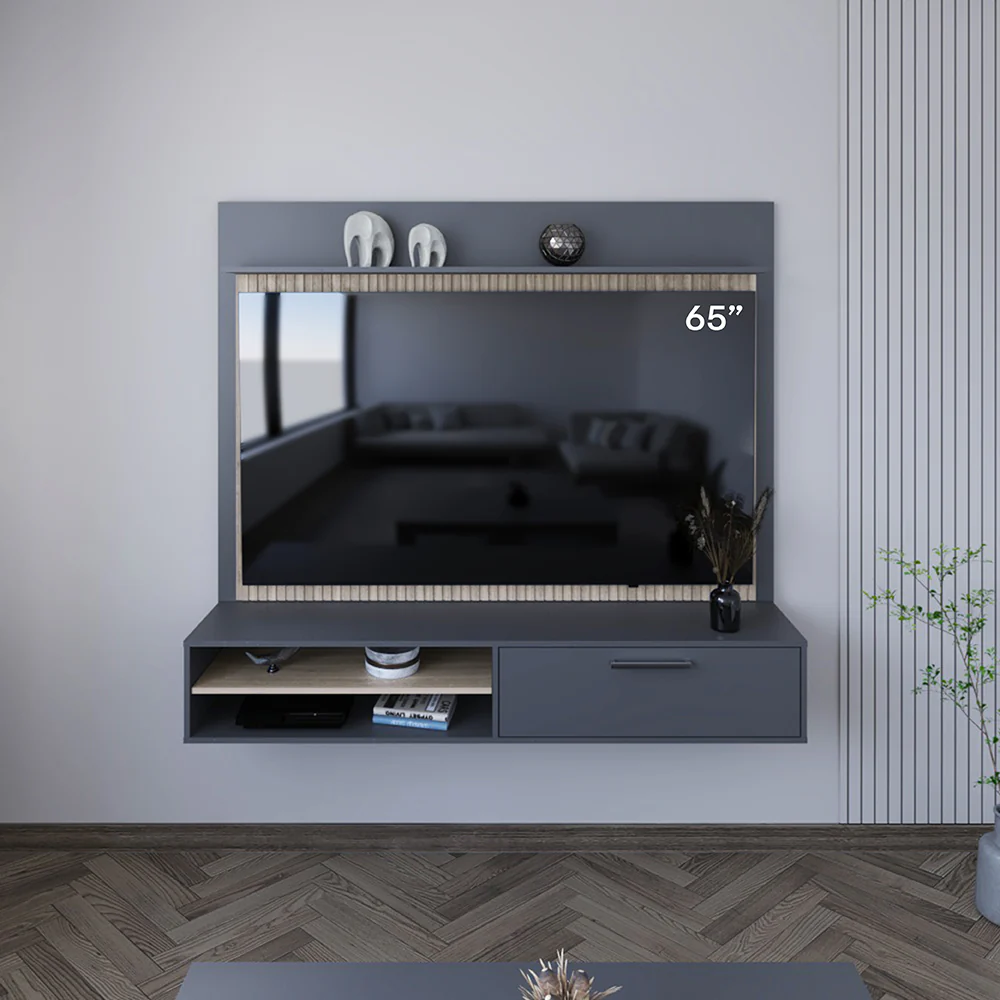 Panel de Tv Hober, Plata Oscuro y Bardolino, con Espacio Para Televisor desde 55" hasta 70" - Imagen 4