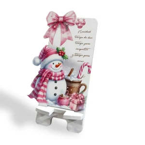 Portacelular Navideño-Nieve (19cm x 10cm) Blanco y Rosado
