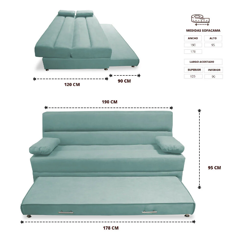 Sofacama Ferreira Nido Tarima 3 Posiciones Menta + Cojines - Imagen 7