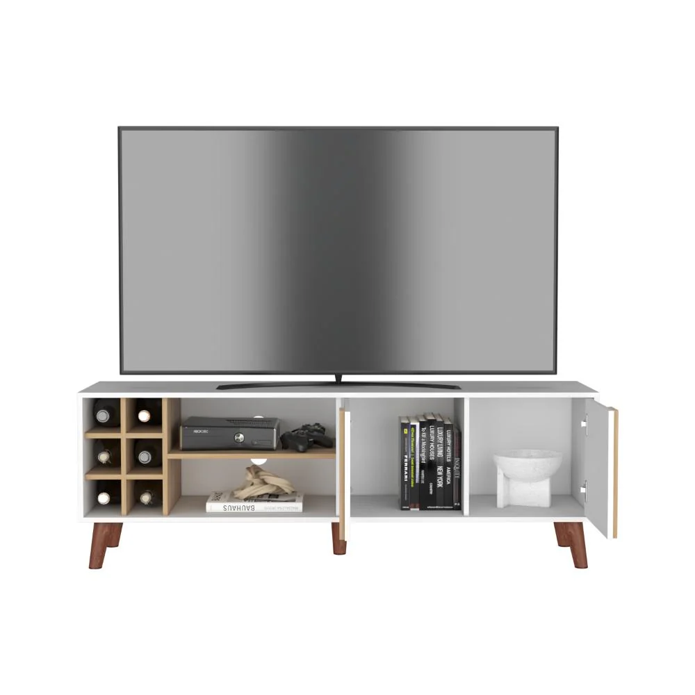 Mesa para TV Lannez, Blanco Duqueza y Fresno Europeo, con dos puertas abatibles 65" - Imagen 2