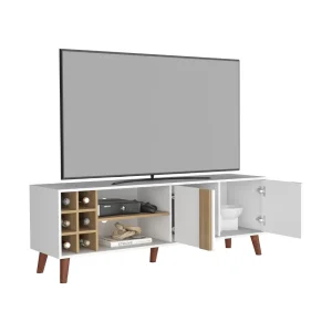 Mesa para TV Lannez, Blanco Duqueza y Fresno Europeo, con dos puertas abatibles 65"