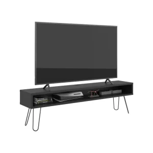 Mesa Para Tv Ralf, Wengue, con patas metálicas y espacio de tv hasta 70 pulgadas