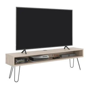 Mesa Para Tv Ralf, Humo, con patas metálicas y espacio de tv hasta 70 pulgadas