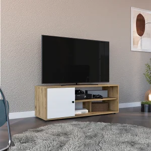 Mesa Para Tv Noah, Macadamia y Blanco Vainilla, para tv de hasta 55 pulgadas