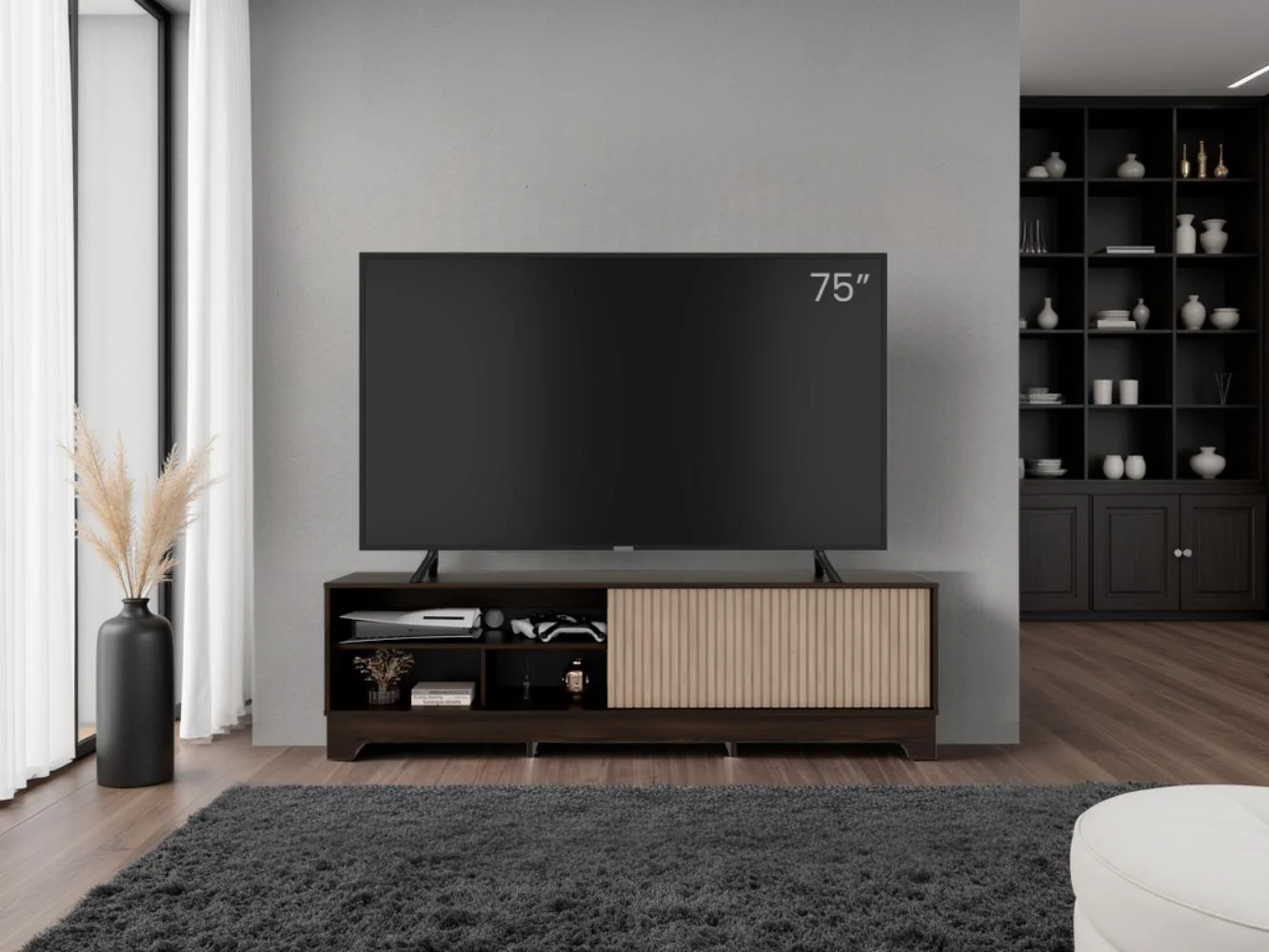 Mesa para TV Smith, Nogal Europeo y Roble Natural , con puerta corrediza - Imagen 5