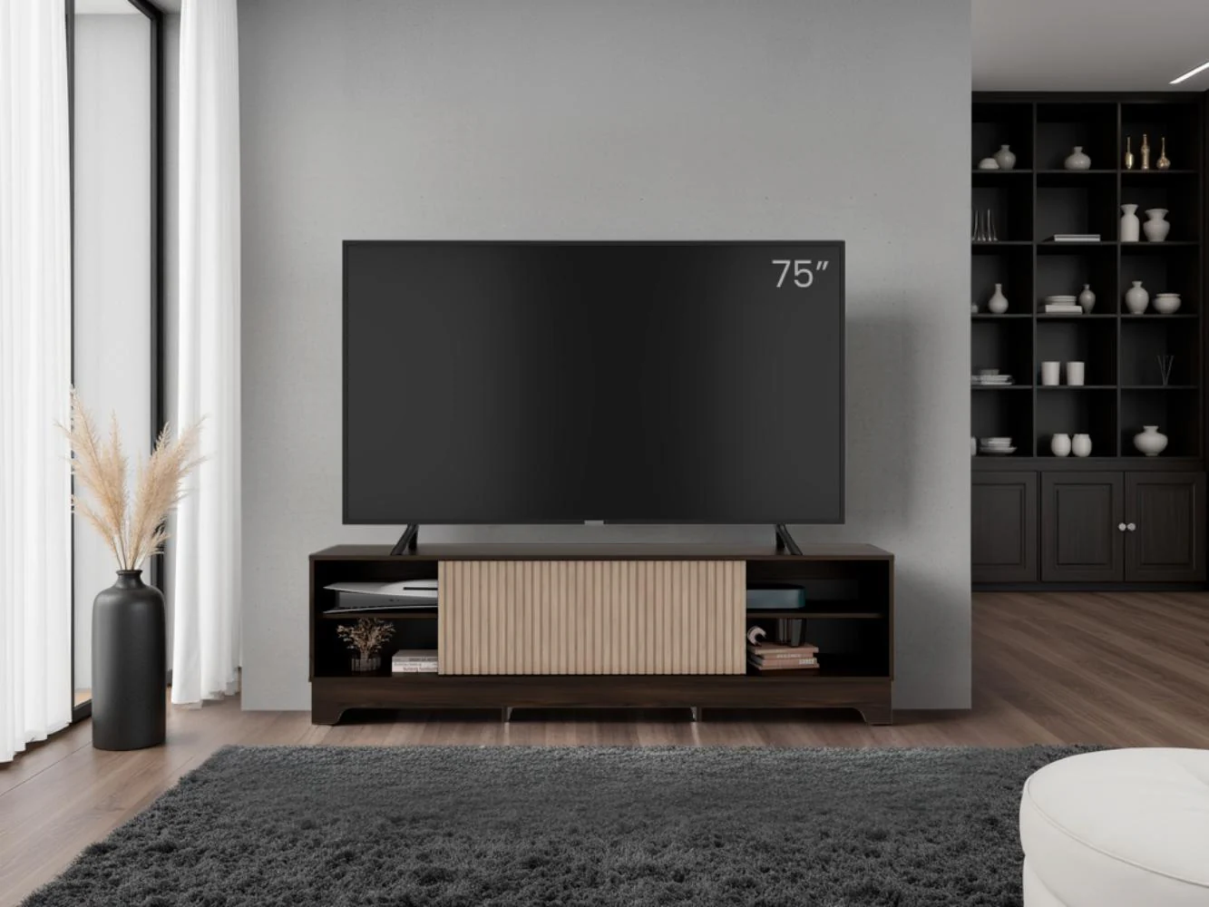 Mesa para TV Smith, Nogal Europeo y Roble Natural , con puerta corrediza - Imagen 6