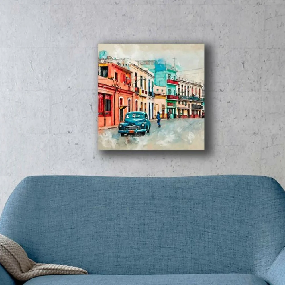 Cuadro Decorativo Calle Cuba L 60X60 cm - Impresion en Tela - Imagen 2