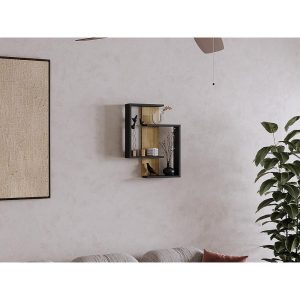 Repisa Space, Fresno Europeo y Wengue, con espacio para ubicar elementos decorativos