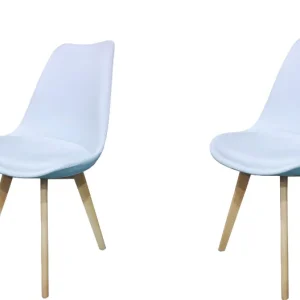 Kit Silla Derik, Color Blanco y Cafe Claro, Con espaldar y patas en Madera X2