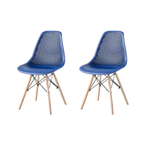 Silla Marcus, Color Azul, Con espaldar y patas en Madera X2