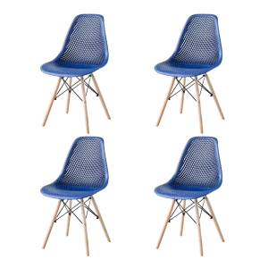 Silla Marcus, Color Azul, Con espaldar y patas en Madera X4