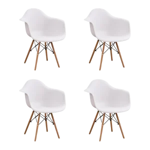 Silla Delia, Color Blanco, Con espaldar y patas en Madera X4