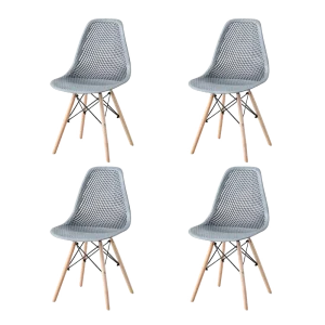 Silla Marcus, Color Gris Oscuro, Con espaldar y patas en Madera X4