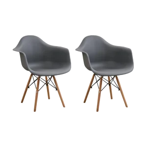 Silla Delia, Color Gris Oscuro, Con espaldar y patas en Madera X2