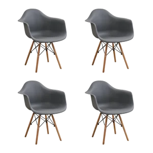 Silla Delia, Color Gris Oscuro, Con espaldar y patas en Madera X4