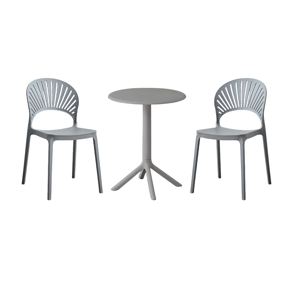 Combo Terra, Incluye Mesa Redonda y 2 Sillas en Color Gris Oscuro