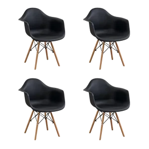 Silla Delia, Color Negro, Con espaldar y patas en Madera X4