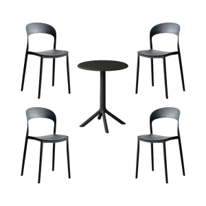 Combo Opalo, Incluye Mesa Redonda y 4 Sillas en Color Negro