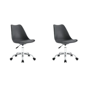 Kit de Dos Sillas de Escritorio Jetix, Negro, Giratoria y acolchada con base metálica