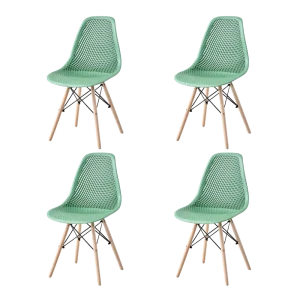 Silla Marcus, Color Verde Oliva, Con espaldar y patas en Madera X4