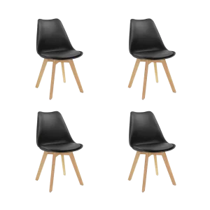 Kit de Cuatro Sillas Sasha, Negro y Café claro, cómodo asiento y patas en madera