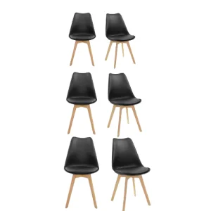 Kit de Seis Sillas Sasha, Negro y Café claro, cómodo asiento y patas en madera
