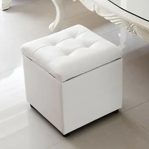 Puff Baúl 40X40 Blanco Sintético