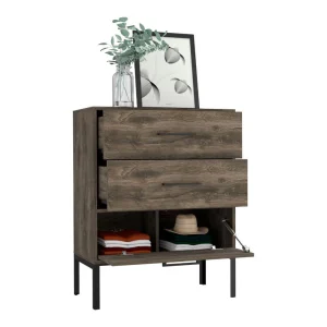 Organizador Sory, Nogal, con Patas y 3 Cajones Para Su Almacenamiento