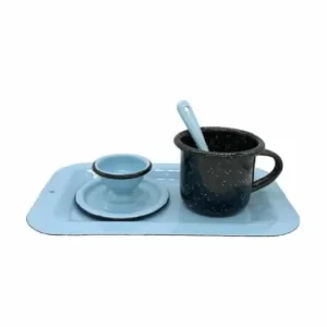 Combo peltre porta huevo esmaltado azul CHE1