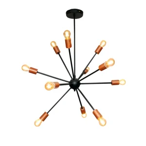 Lámpara Moderna de Techo Átomo 12 Brazos Cobre y Negro