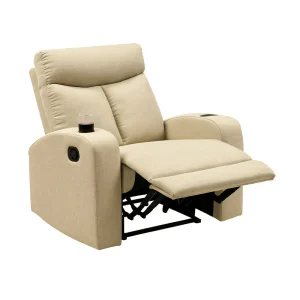 Sofa Reclinable 1 Puesto con portavasos Tela Beige