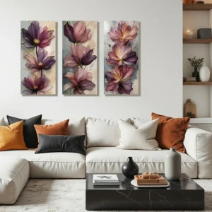 Lienzo Cuadro Tríptico Floral Minimalista Set X3 34x72Cm C/U