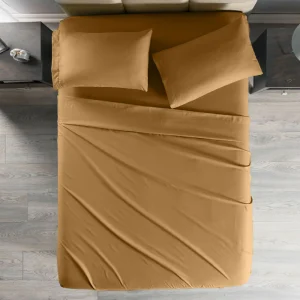 Juego de Sábanas para Cama Queen Viasoft Suave, Color Ocre