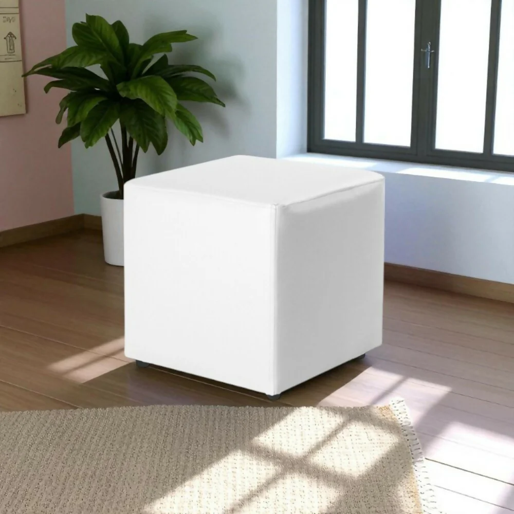 Puff Decorativo 40x40 Blanco Sintetico - Imagen 2