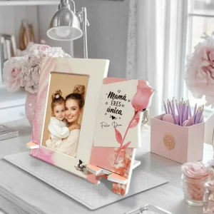 Portaretrato con portacelular (20.5cm x 24.5cm) Color Rosado y Blanco