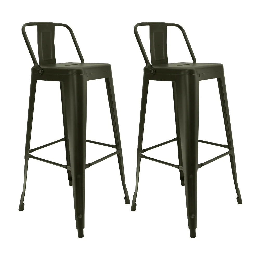 Kit x 2 Butaco Alto Tolix Con Espaldar Tipo Bar - Bronce