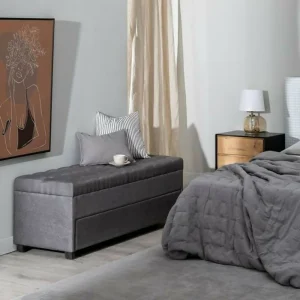 Puff Zapatero Doble Nivel 100x50x50 Gris Tela