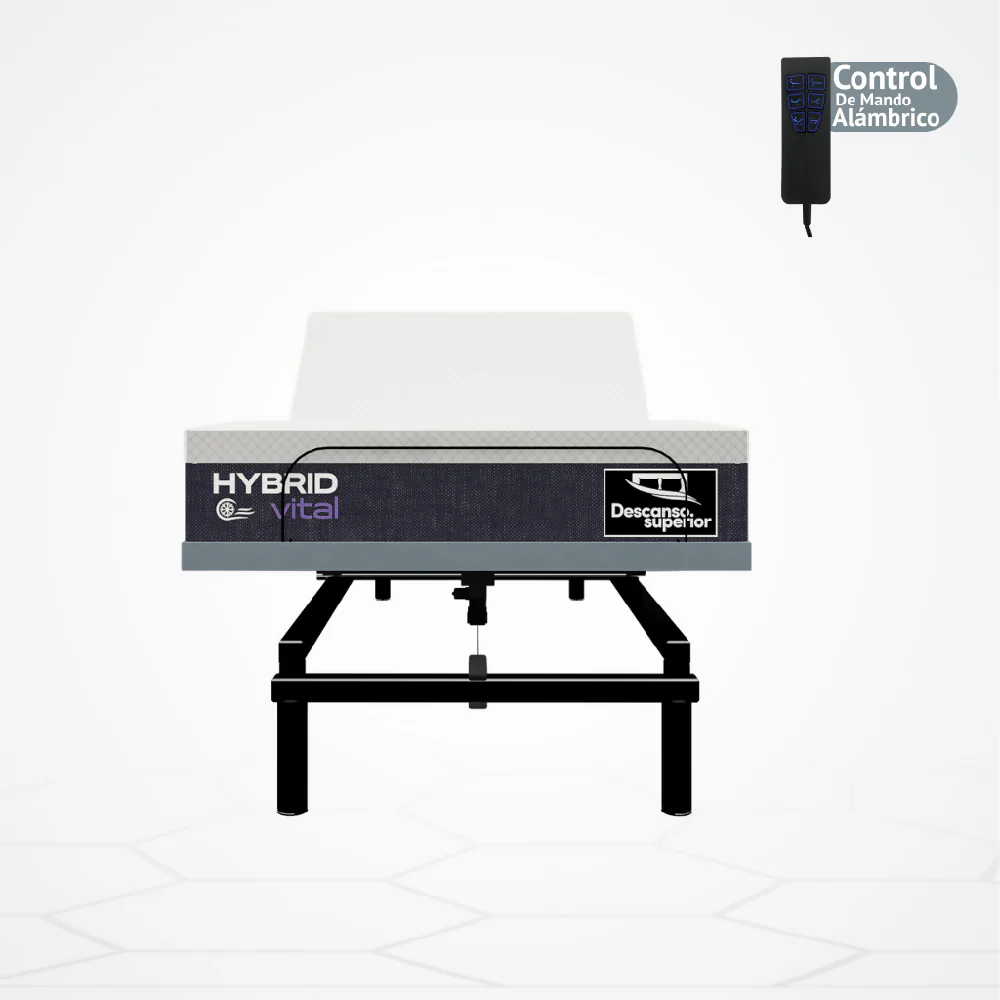 Cama Eléctrica Ajustable Easy Bed Control Alámbrico Gris Plomo /100x190 + Colchon Hybrid Vital - Imagen 3