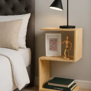 Mesa De Noche Nochero Tres Estantes En Madera Color Natural