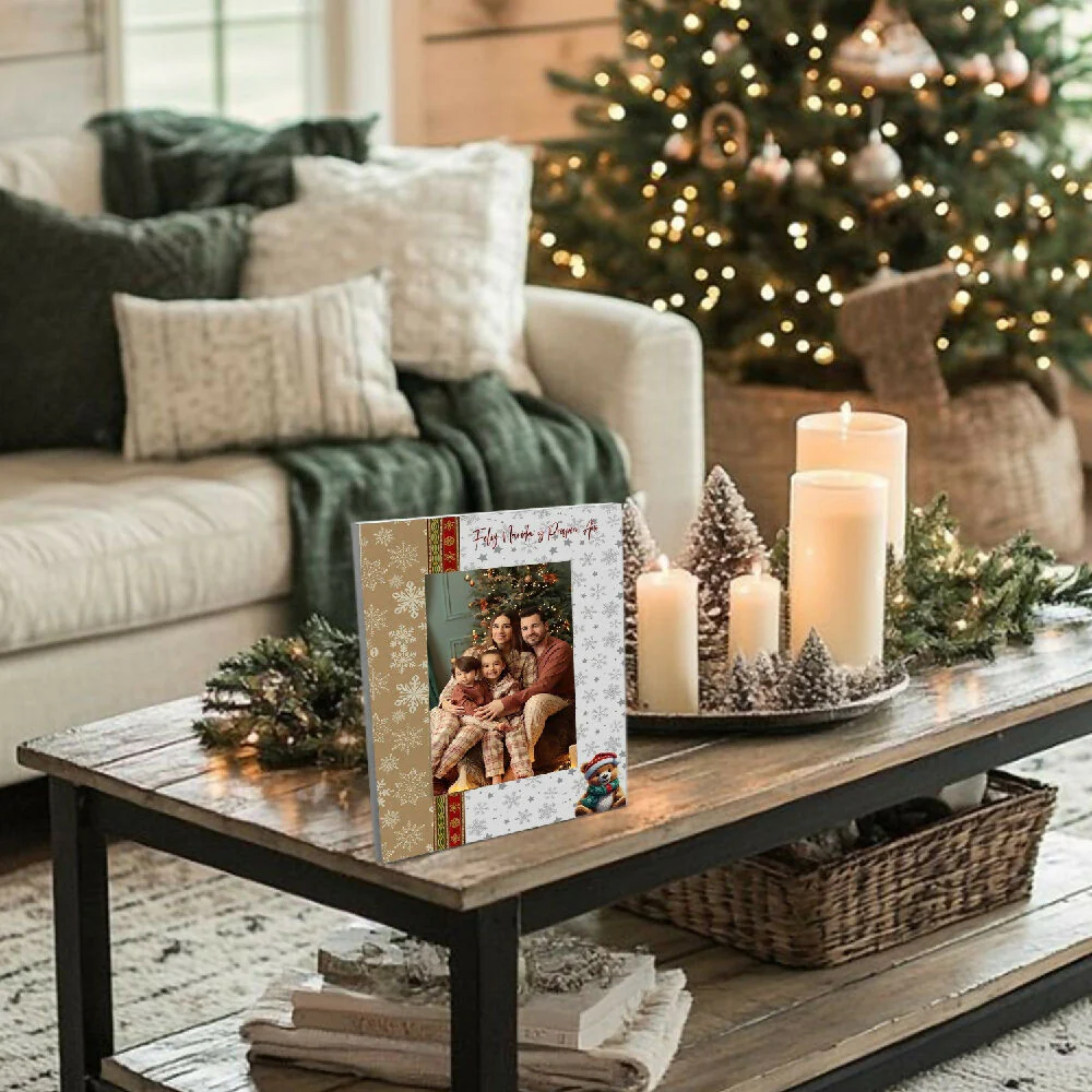 Portarretrato Navideño-Oso (18cm x 23 cm) Blanco y Crema - Imagen 2