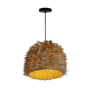 Lámpara Decorativa Mimbre Natural y Rejilla Metálica