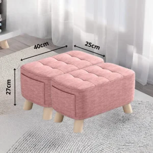 Puff Posa Pie Rectangular 40x25x27 Rosa Setx2