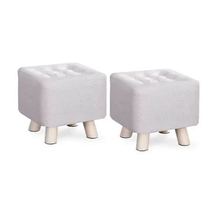 Puff Posa Pie Capitoneado 30x30 Setx2 Blanco Tela