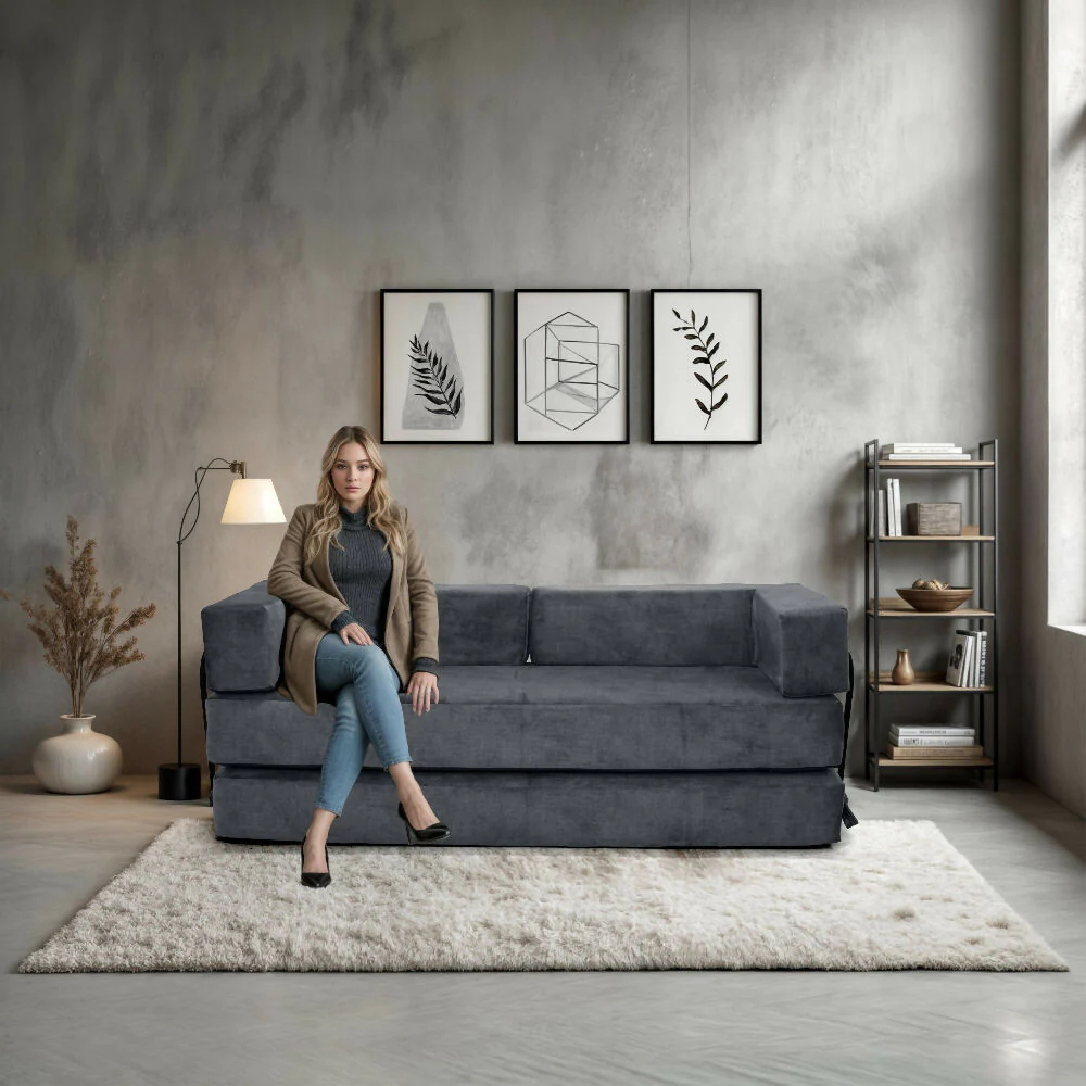 Sofa Cama 3 En 1 Nablus 196x73x68 Cm Brazos Moviles Gris - Imagen 6