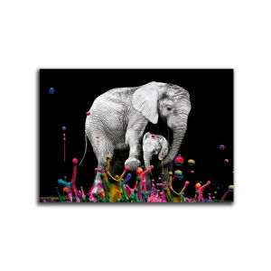 Cuadro Decorativo Elefante Pintura Piso XL 120X80 cm - Impresion en Tela