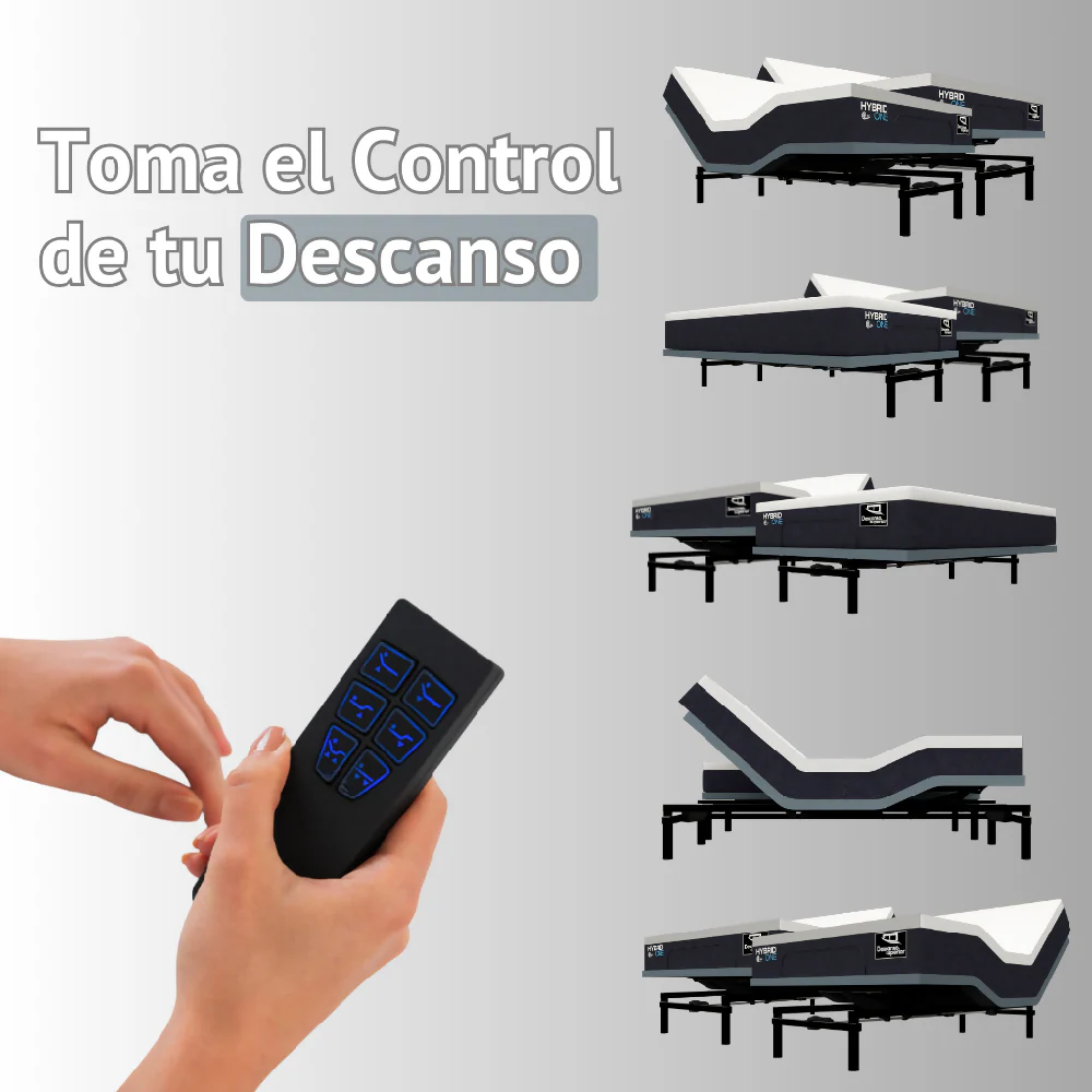 Cama Eléctrica Ajustable Easy Bed Control Alámbrico Gris Plomo /200x200 Dividida + Colchón Hybrid One - Imagen 8