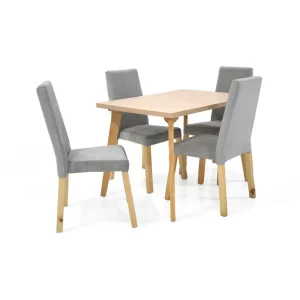 Juego de Comedor 4 Puestos Lugo Matiz Oasis Sillas Galicia Tela Plata