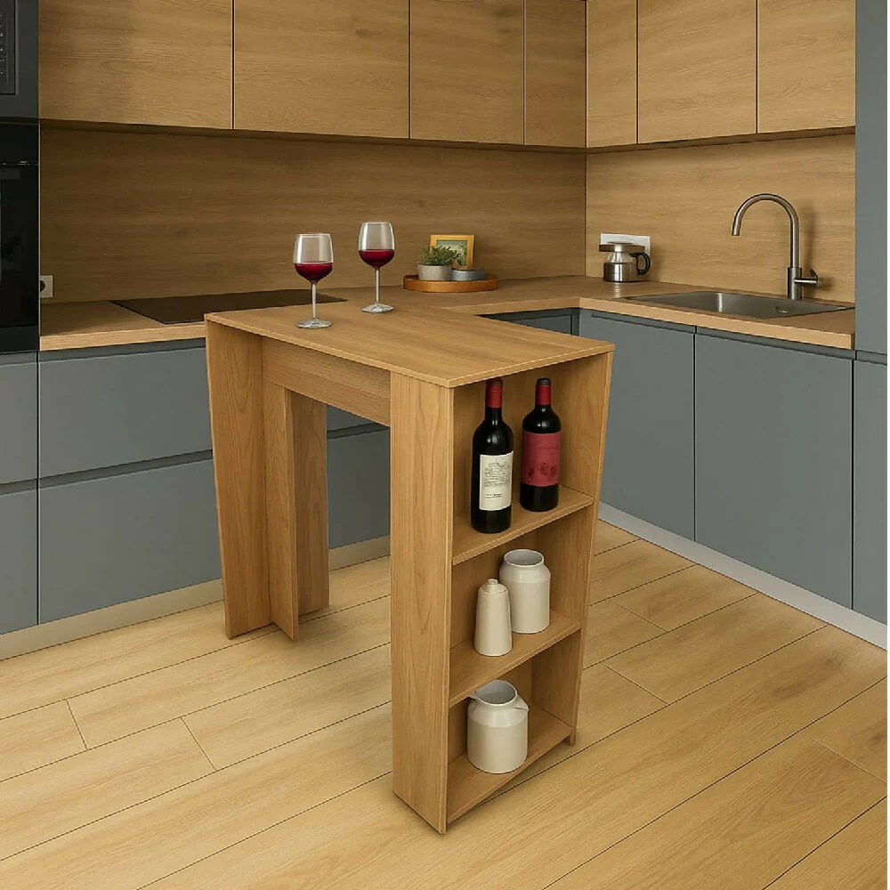 Barra de Cocina 101.5x100x40cm Madera + 2 Sillas Bar Madrid - Imagen 3